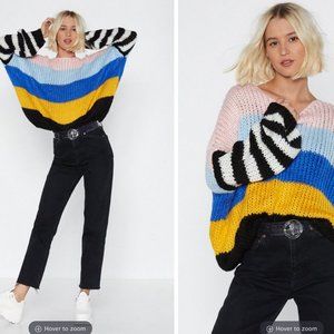 Nasty Gal Pastels & Stripes Knit Sweater OS